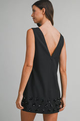 MAELYS FLOWER TRIM HEM V NECK MINI DRESS