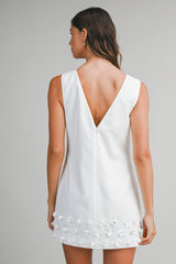 MAELYS FLOWER TRIM HEM V NECK MINI DRESS