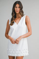 MAELYS FLOWER TRIM HEM V NECK MINI DRESS