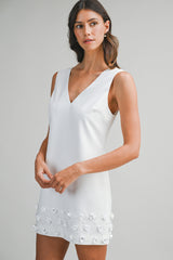 MAELYS FLOWER TRIM HEM V NECK MINI DRESS