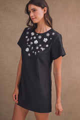 TESSA BEADED SATIN MINI DRESS