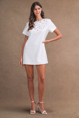 TESSA BEADED SATIN MINI DRESS