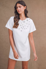 TESSA BEADED SATIN MINI DRESS
