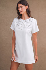TESSA BEADED SATIN MINI DRESS