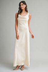 EMILIANA SATIN COWL MIDI DRESS