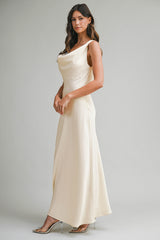 EMILIANA SATIN COWL MIDI DRESS