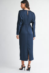 URSA SHIRRED DOLMAN SLEEVE MIDI DRESS