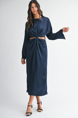 URSA SHIRRED DOLMAN SLEEVE MIDI DRESS