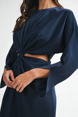 URSA SHIRRED DOLMAN SLEEVE MIDI DRESS