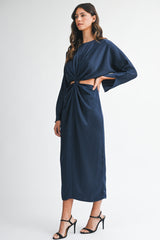 URSA SHIRRED DOLMAN SLEEVE MIDI DRESS