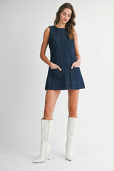 LYANNA POCKET PATCHED DENIM MINI DRESS