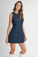 LYANNA POCKET PATCHED DENIM MINI DRESS
