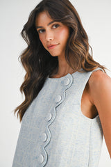 ANSSO TWEED SCALLOP MINI DRESS