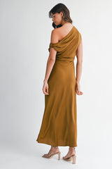 LYSANDRA SATIN OFF SHOULDER DRESS