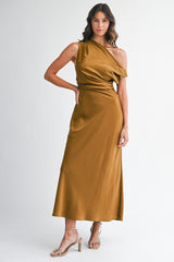 LYSANDRA SATIN OFF SHOULDER DRESS