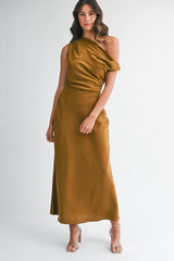 LYSANDRA SATIN OFF SHOULDER DRESS