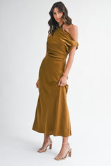 LYSANDRA SATIN OFF SHOULDER DRESS
