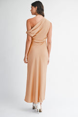LYSANDRA SATIN OFF SHOULDER DRESS