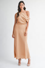 LYSANDRA SATIN OFF SHOULDER DRESS