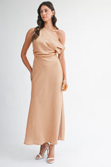LYSANDRA SATIN OFF SHOULDER DRESS