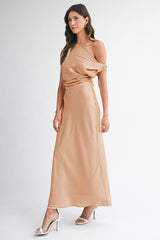LYSANDRA SATIN OFF SHOULDER DRESS