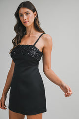URIELL SEQUIN PEARL BEADED MINI DRESS