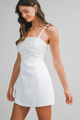 URIELL SEQUIN PEARL BEADED MINI DRESS
