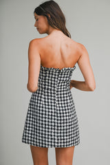 JREAM GINGHAM TWEED TUBE MINI DRESS
