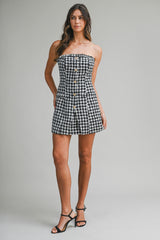 JREAM GINGHAM TWEED TUBE MINI DRESS
