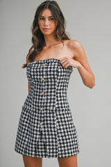 JREAM GINGHAM TWEED TUBE MINI DRESS