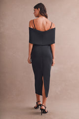 KAITLYN SCUBA OFF SHOULDER STRAP MIDI DRESS