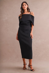 KAITLYN SCUBA OFF SHOULDER STRAP MIDI DRESS