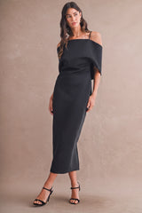 KAITLYN SCUBA OFF SHOULDER STRAP MIDI DRESS