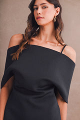 KAITLYN SCUBA OFF SHOULDER STRAP MIDI DRESS