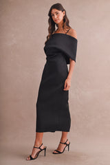 KAITLYN SCUBA OFF SHOULDER STRAP MIDI DRESS