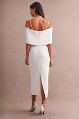 KAITLYN SCUBA OFF SHOULDER STRAP MIDI DRESS