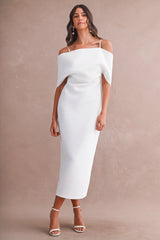 KAITLYN SCUBA OFF SHOULDER STRAP MIDI DRESS
