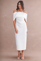 KAITLYN SCUBA OFF SHOULDER STRAP MIDI DRESS