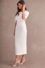 KAITLYN SCUBA OFF SHOULDER STRAP MIDI DRESS