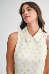 GIDEON TWEED COLLARED SLEEVELESS MINI DRESS