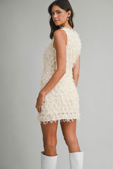 MARIAM APPLIQUE PLUNGE NECK MINI DRESS