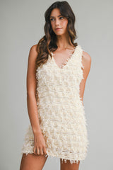 MARIAM APPLIQUE PLUNGE NECK MINI DRESS