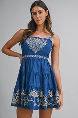 LINDSEY SLEEVELESS EMBROIDERY MINI DRESS
