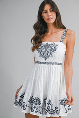 LINDSEY SLEEVELESS EMBROIDERY MINI DRESS