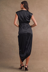 JESSICA SATIN SHIRRED MIDI DRESS
