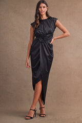 JESSICA SATIN SHIRRED MIDI DRESS