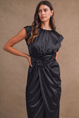 JESSICA SATIN SHIRRED MIDI DRESS