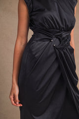 JESSICA SATIN SHIRRED MIDI DRESS