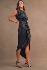 JESSICA SATIN SHIRRED MIDI DRESS