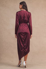 JESSICA SATIN SHIRRED MIDI DRESS